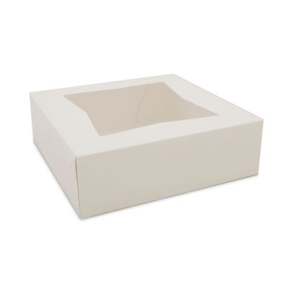 White Window Bakery Boxes with Attached Flip Top, 4-Corner Beers Design, 8 x 8 x 2.5, White, Paper, 200/Carton1
