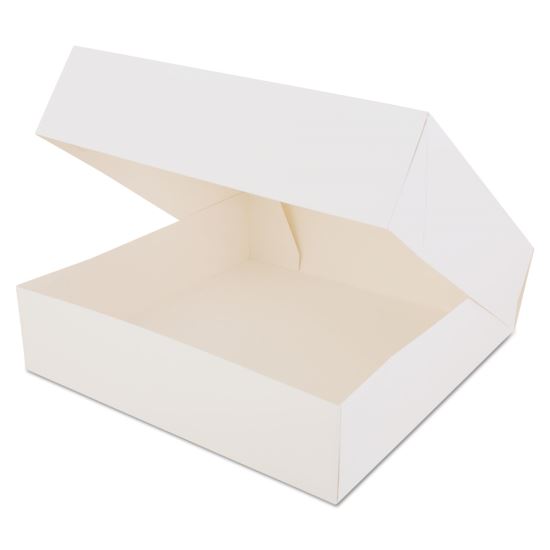 White Window Bakery Boxes with Attached Flip Top, 4-Corner Beers Design, 10 x 10 x 2.5, White, Paper, 200/Carton1