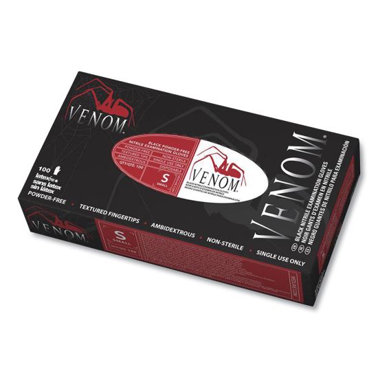 Venom Nitrile Exam Gloves, Powder-Free, Small, 2.8 mil Thick, 9" Long, Black, 100/Box, 10 Boxes/Carton1