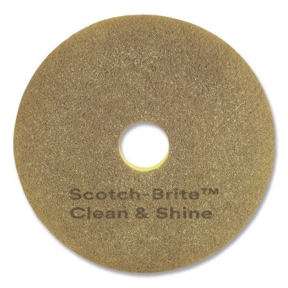 Clean and Shine Pad, 13" Diameter, Brown/Yellow, 5/Carton1