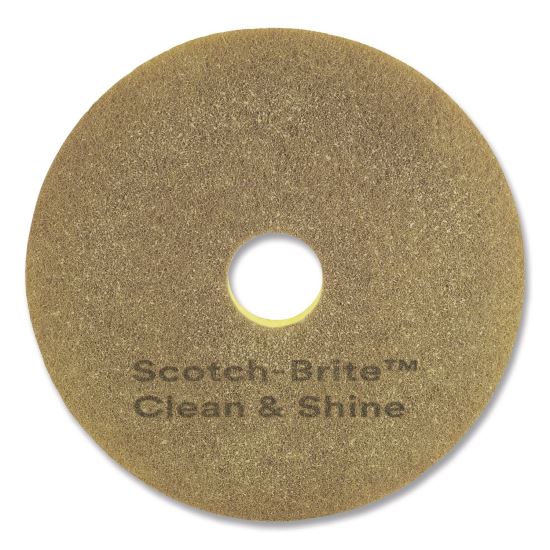 Clean and Shine Pad, 13" Diameter, Brown/Yellow, 5/Carton1