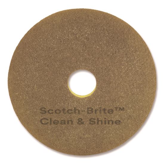 Clean and Shine Pad, 12" Diameter, Brown/Yellow, 5/Carton1