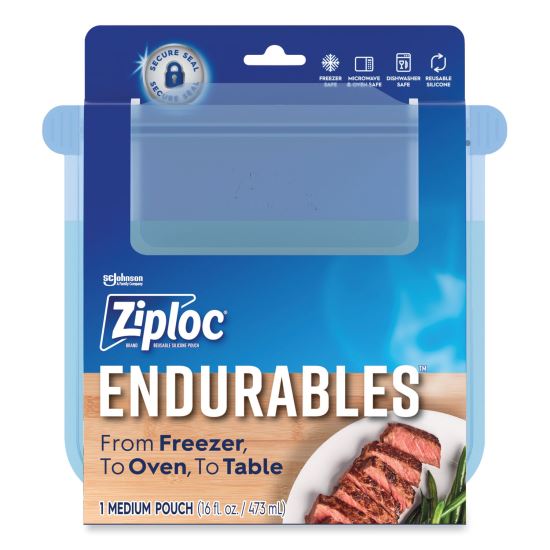 Endurables Silicone Pouches, Medium, 16 oz, 4.4" x 7.9", Clear, 8/Carton1
