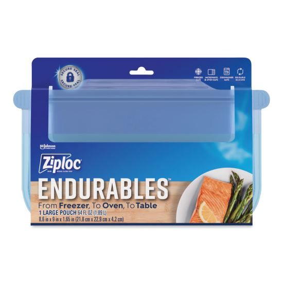 Endurables Silicone Pouches, Large, 64 oz, 8.6" x 9", Clear, 7/Carton1
