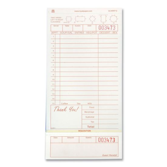 Guest Check Loose-Pack Refill, 15 Lines, Three-Part Carbonless, 4.2 x 8.5, 200 Forms/Pad, 10 Pads/Carton1