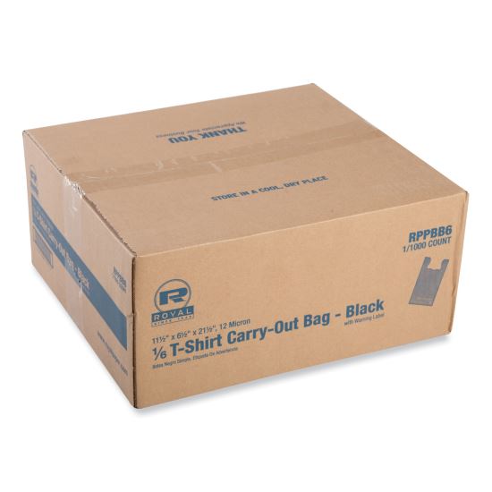 T-Shirt Bags, Cut-Out Handles, 11.5" x 6.5" x 21.5", Black, 1,000/Carton1