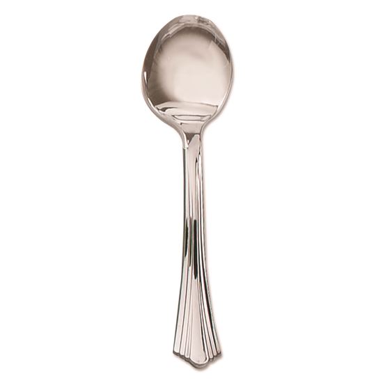 Heavyweight Plastic Soup Spoons, Reflections Design, Silver, 600/Carton1