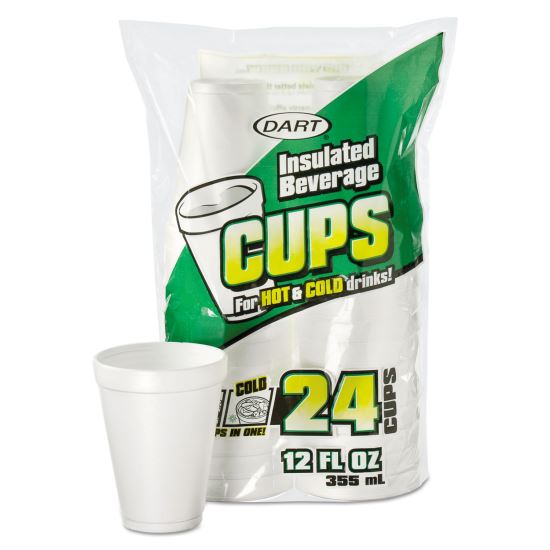 Small Foam Drink Cups, 12 oz, White, 24/Bag, 12 Bags/Carton1