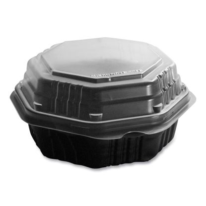 OctaView Hinged-Lid Hot Food Containers, 6.3 x 3.1 x 1.5, Black/Clear, Plastic, 200/Carton1