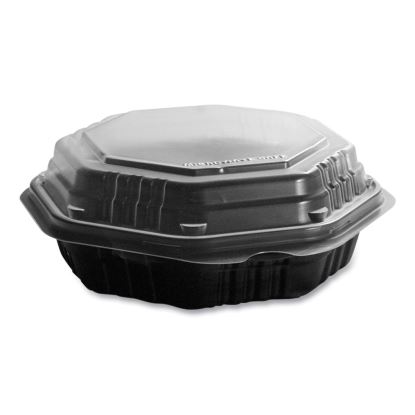 OctaView Hinged-Lid Hot Food Containers, 6.3 x 1.2 x 1.2, Black/Clear, Plastic, 200/Carton1