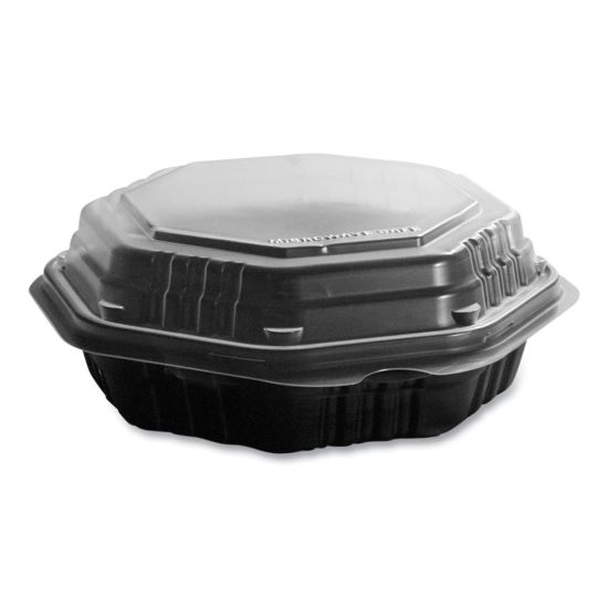 OctaView Hinged-Lid Hot Food Containers, 6.3 x 1.2 x 1.2, Black/Clear, Plastic, 200/Carton1