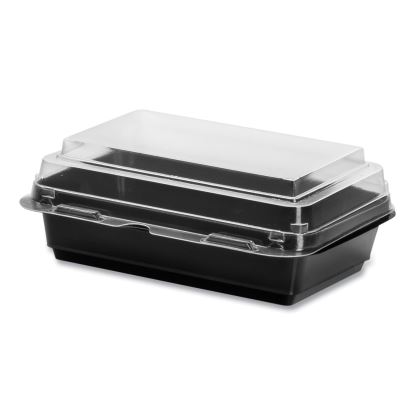 Creative Carryouts Hinged Plastic Hot Deli Boxes, 28 oz, 7.87 x 5.4 x 3, Black/Clear, 200/Carton1