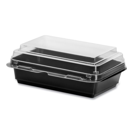Creative Carryouts Hinged Plastic Hot Deli Boxes, 28 oz, 7.87 x 5.4 x 3, Black/Clear, 200/Carton1