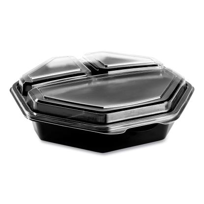 OctaView Hinged-Lid Cold Food Containers, 3 Compartments, 36 oz, 9.57 x 9.2 x 2.4, Black/Clear, Plastic, 100/Carton1