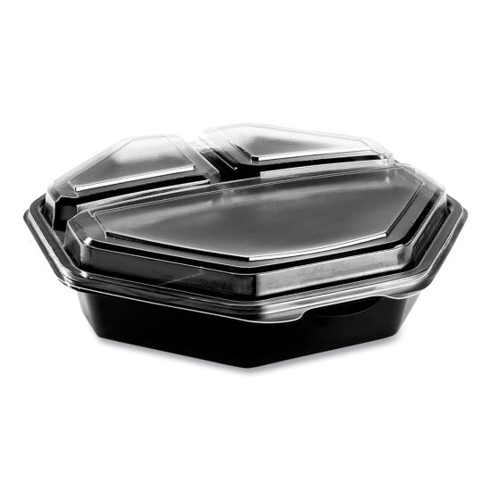 OctaView Hinged-Lid Cold Food Containers, 3 Compartments, 36 oz, 9.57 x 9.2 x 2.4, Black/Clear, Plastic, 100/Carton1