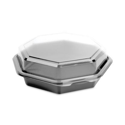 Creative Carryouts OctaView Hinged Lid Containers, 7.5 x 8 x 2.4, Black/Clear, Plastic, 100/Carton1