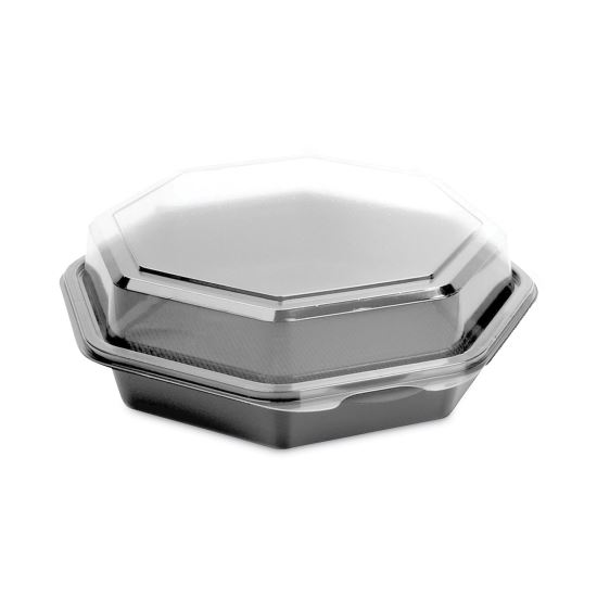 Creative Carryouts OctaView Hinged Lid Containers, 7.5 x 8 x 2.4, Black/Clear, Plastic, 100/Carton1