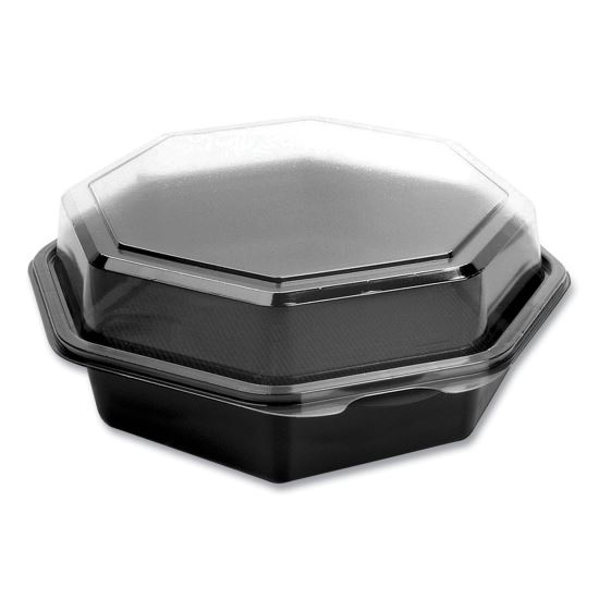 OctaView Hinged-Lid Cold Food Containers, 28 oz, 7.94 x 7.5 x 3.2, Black/Clear, Plastic, 100/Carton1