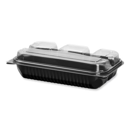 Creative Carryouts Hinged Plastic Hot Deli Boxes, 4 Compartments, 8.05 x 11.5 x 2.95, Black/Clear, 100/Carton1