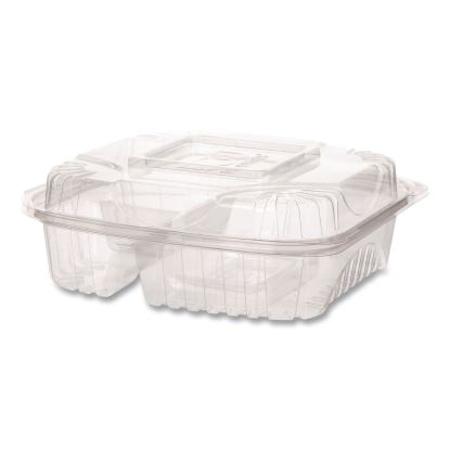 Renewable and Compostable Clear Clamshell Hinged Food Containers, 3 Compartments, 8 x 8 x 3, Plastic, 80/Pack, 2 Packs/Carton1