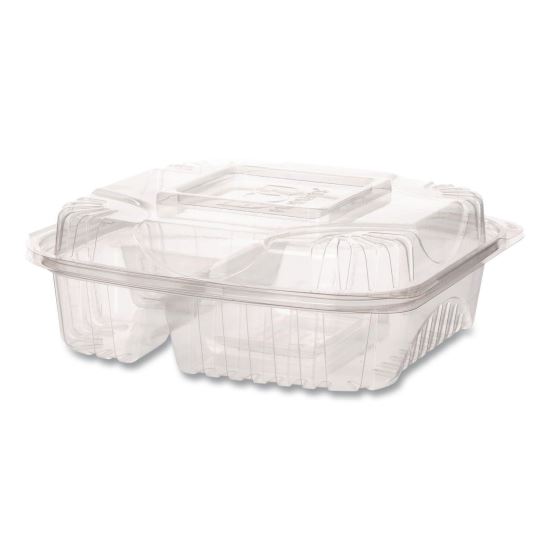 Renewable and Compostable Clear Clamshell Hinged Food Containers, 3 Compartments, 8 x 8 x 3, Plastic, 80/Pack, 2 Packs/Carton1