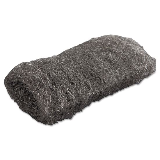 Industrial-Quality Steel Wool Hand Pads, #1 Medium, Steel Gray, 16 Pads/Sleeve, 12 Sleeves/Carton1