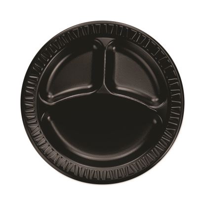 Quiet Classic Laminated Foam Dinnerware, 3-Compartment Plate, 9" dia, Black, 125/Sleeve, 4 Sleeves/Carton1