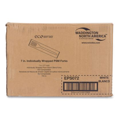 EcoSense Renewable Plant Starch Cutlery, Individually Wrapped, Mediumweight Fork, Plastic, Natural, 750/Carton1