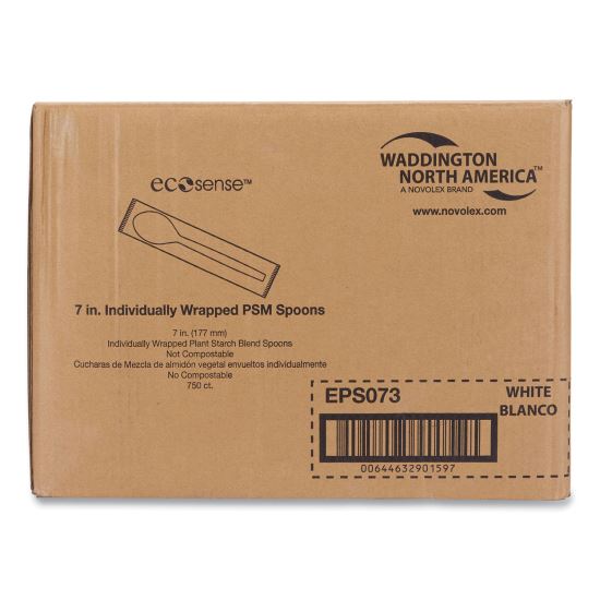 EcoSense Renewable Plant Starch Cutlery, Individually Wrapped, Mediumweight Spoon, Plastic, Natural, 750/Carton1