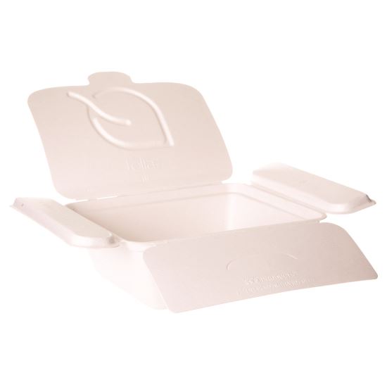 Vanguard Folia Renewable and Compostable Take-Out Container, 3 Compartments, 35 oz, 5.8 x 6.9 x 2.5, White, Sugarcane, 300/CT1