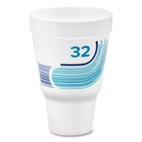 Breeze Hot/Cold Insulated Foam Drinking Cups, Squat Pedestal Cup, 32 oz, Teal/White/Blue, 500/Carton1