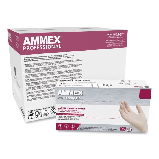 Latex Exam Gloves, Powder-Free, Small, 4 mil (Palm), 5 mil (Fingers), 9.5" Long, Ivory, 100/Box, 10 Boxes/Carton1
