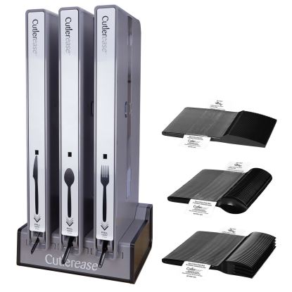 Cutlerease Dispensing System Starter Kit, Holds 120 Forks/120 Knives/120 Spoons, 12.5 x 12.5 x 29.25, Gray/Black1