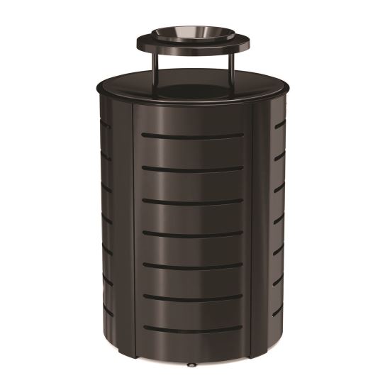 Outdoor Decorative Metal Trash Can with Metal Lid with Ash Bonnet, 35.38 gal, Metal, Black1