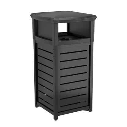 Outdoor Decorative Metal Square Trash Can with Two-Way Lid, 29 gal, Plastic, Black1