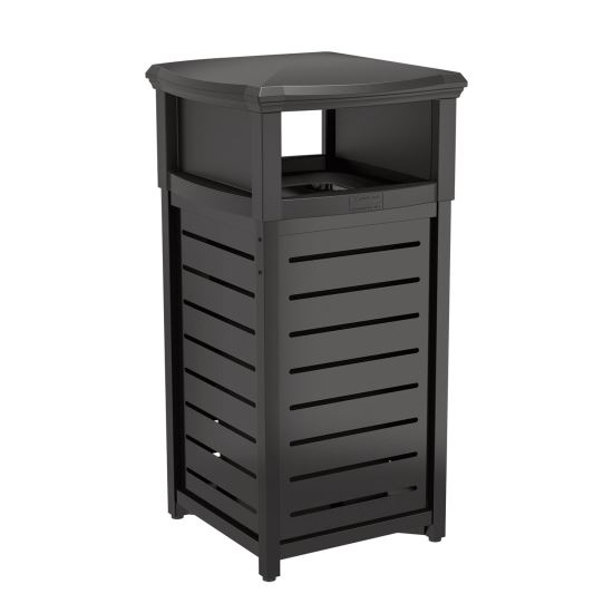 Outdoor Decorative Metal Square Trash Can with Two-Way Lid, 29 gal, Plastic, Black1