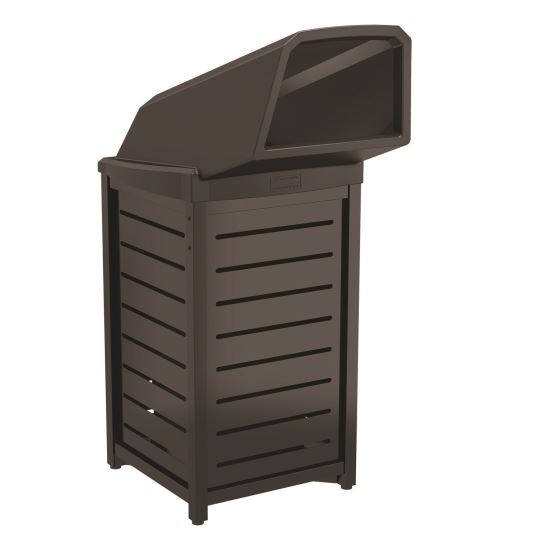 Outdoor Decorative Metal Square Trash Can with Chute Lid, 30 gal, Metal, Black1