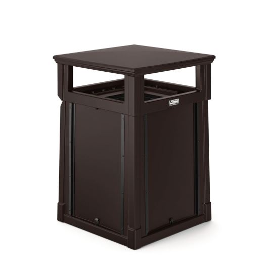 Resin Customizable Garbage Can with Covered Lid, 34.4 gal, Plastic, Java1