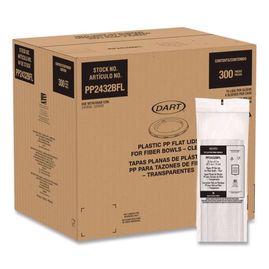 Plastic Lids for Compostable Fiber Containers, For 24 to 32 oz Containers, 8.28" Diameter x 0.51" h, Clear, 300/Carton1