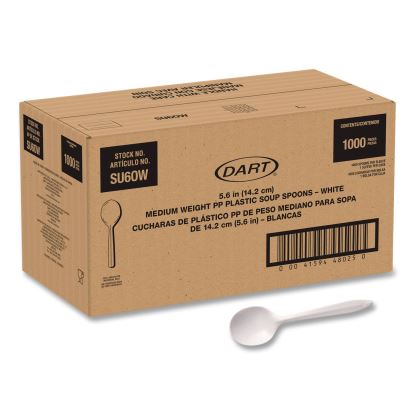 Style Setter Medium Weight Polypropylene Cutlery, Soup Spoon, Plastic, White, 1,000/Carton1