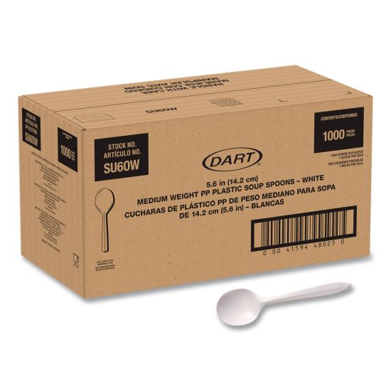 Style Setter Medium Weight Polypropylene Cutlery, Soup Spoon, Plastic, White, 1,000/Carton1