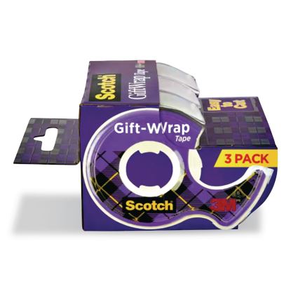 Gift Wrap Tape with Dispenser, 1" Core, 0.75" x 300", Transparent, 3/Pack1