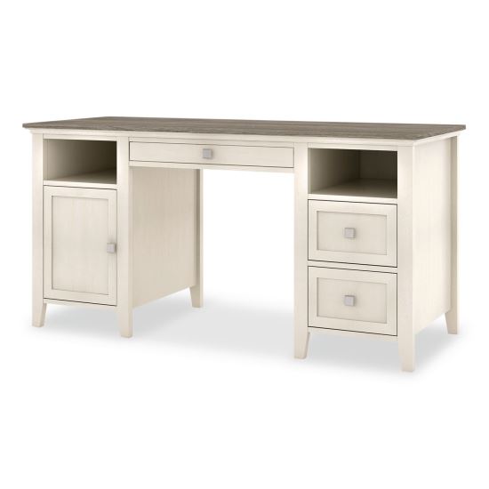 Abington Two-Pedestal Wood Computer Desk, 60" x 23.63" x 30.25", Dusty Aged Oak/Antique White1