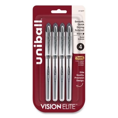 VISION ELITE Rollerball Pen, Stick, Bold 0.8 mm, Black Ink, White/Black/Clear Barrel, 4/Pack1