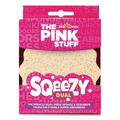 Sqeezy Dual-Sided Sponge and Scrubber, 4" x 5.3", 3.8" Thick, Pink/Ivory1