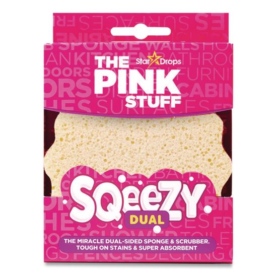Sqeezy Dual-Sided Sponge and Scrubber, 4" x 5.3", 3.8" Thick, Pink/Ivory1