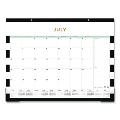 Day Designer Rugby Stripe Academic Desk Pad Calendar, 22 x 17, White/Black/Gold Sheets, 12-Month: July 2025 to June 20261