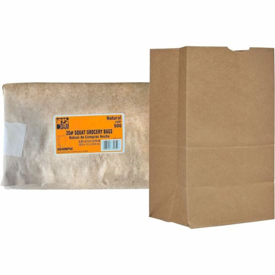 AJM #20 Squat Kraft Paper Grocery Bags 1