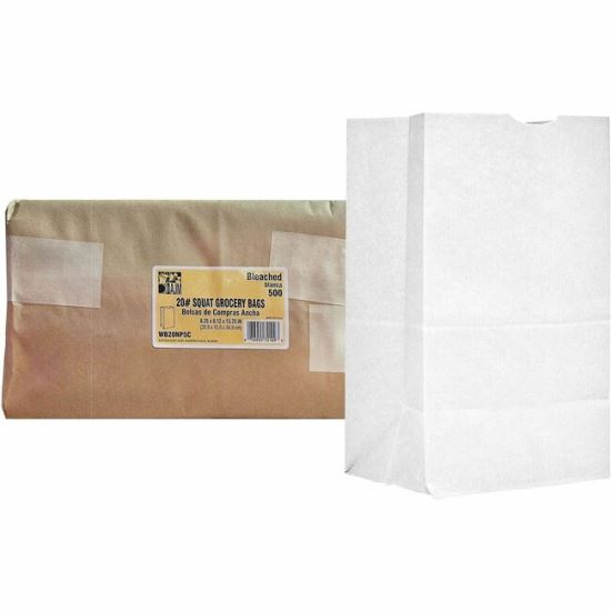 AJM #20 Squat White Paper Grocery Bags 1