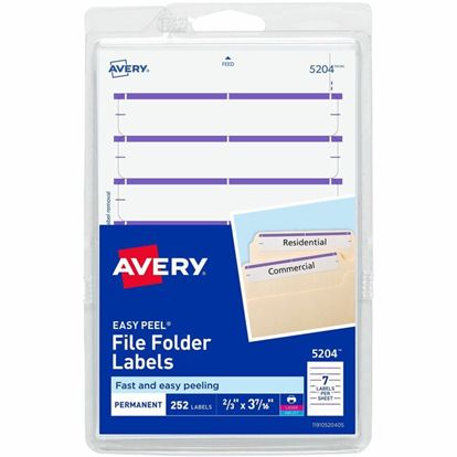 Avery&reg; File Folder Labels, White/Purple, 2/3" x 3-7/16" , 252 (5204) 1